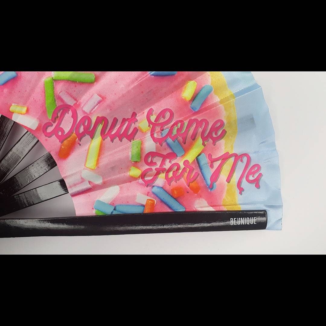 Clack Fan - Hand Fan LARGE | Ru Pauls drag race inspired Folding Fan UV Fabric Donut - perfect for dragcon UK Giant Hand fan  Festival merch