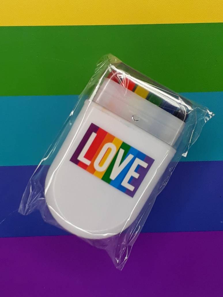 Pride Care Package 3 Essential Items! - Bundle of Pride Gift Set  - LGBT Gay Lesbian Bi Trans - Rainbow Flag, Fan, Face Stamp