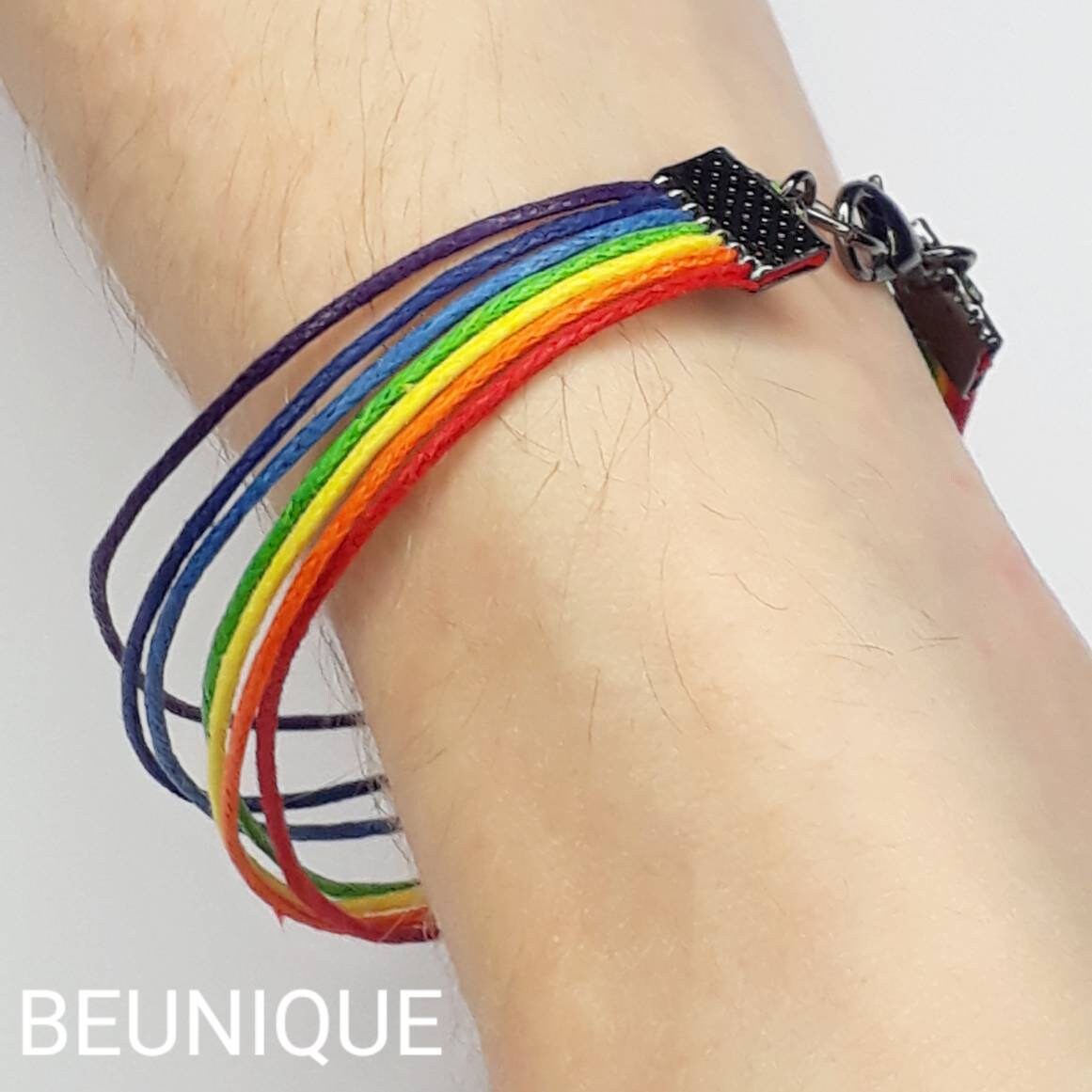 Rainbow Flag Bracelet | Handmade to order - Rainbow Gift - Pride bracelet - LGBT gift Gay Lesbian Bi Trans Gift - Wax Cotton Cord pride gift