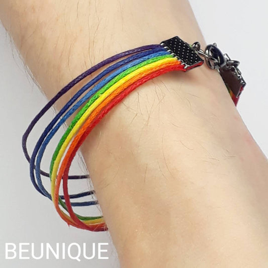 Rainbow Flag Bracelet | Handmade to order - Rainbow Gift - Pride bracelet - LGBT gift Gay Lesbian Bi Trans Gift - Wax Cotton Cord pride gift