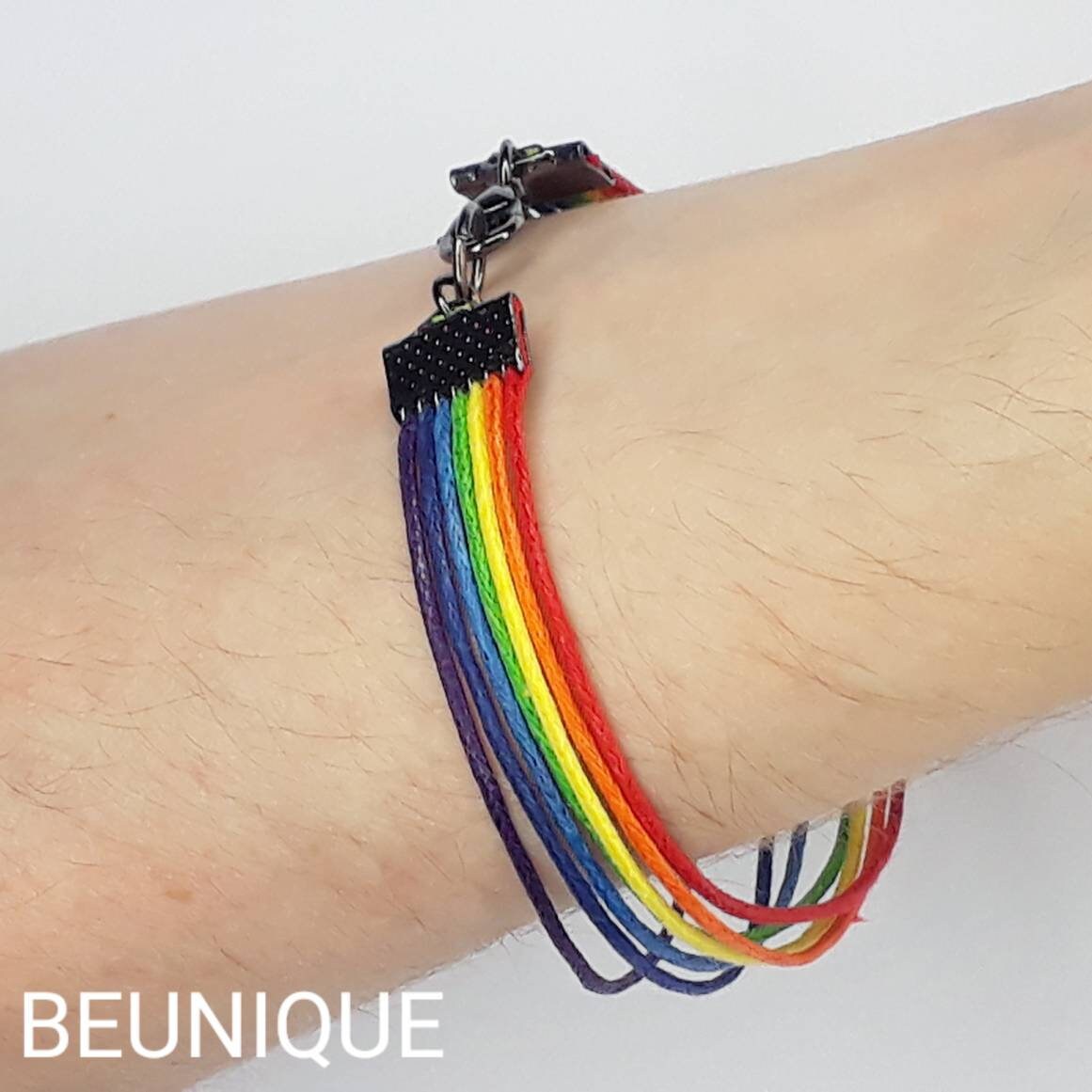 Rainbow Flag Bracelet | Handmade to order - Rainbow Gift - Pride bracelet - LGBT gift Gay Lesbian Bi Trans Gift - Wax Cotton Cord pride gift