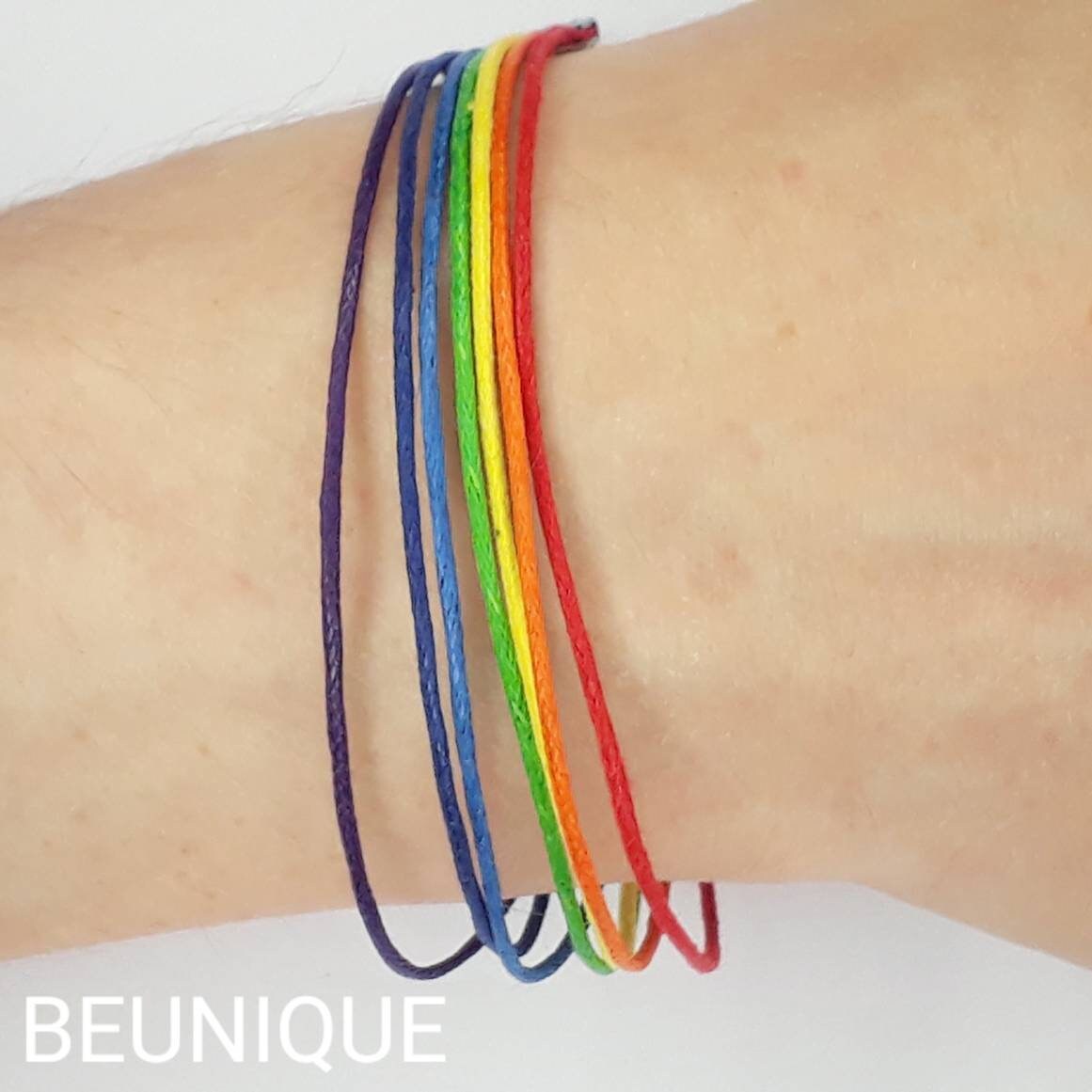 Rainbow Flag Bracelet | Handmade to order - Rainbow Gift - Pride bracelet - LGBT gift Gay Lesbian Bi Trans Gift - Wax Cotton Cord pride gift