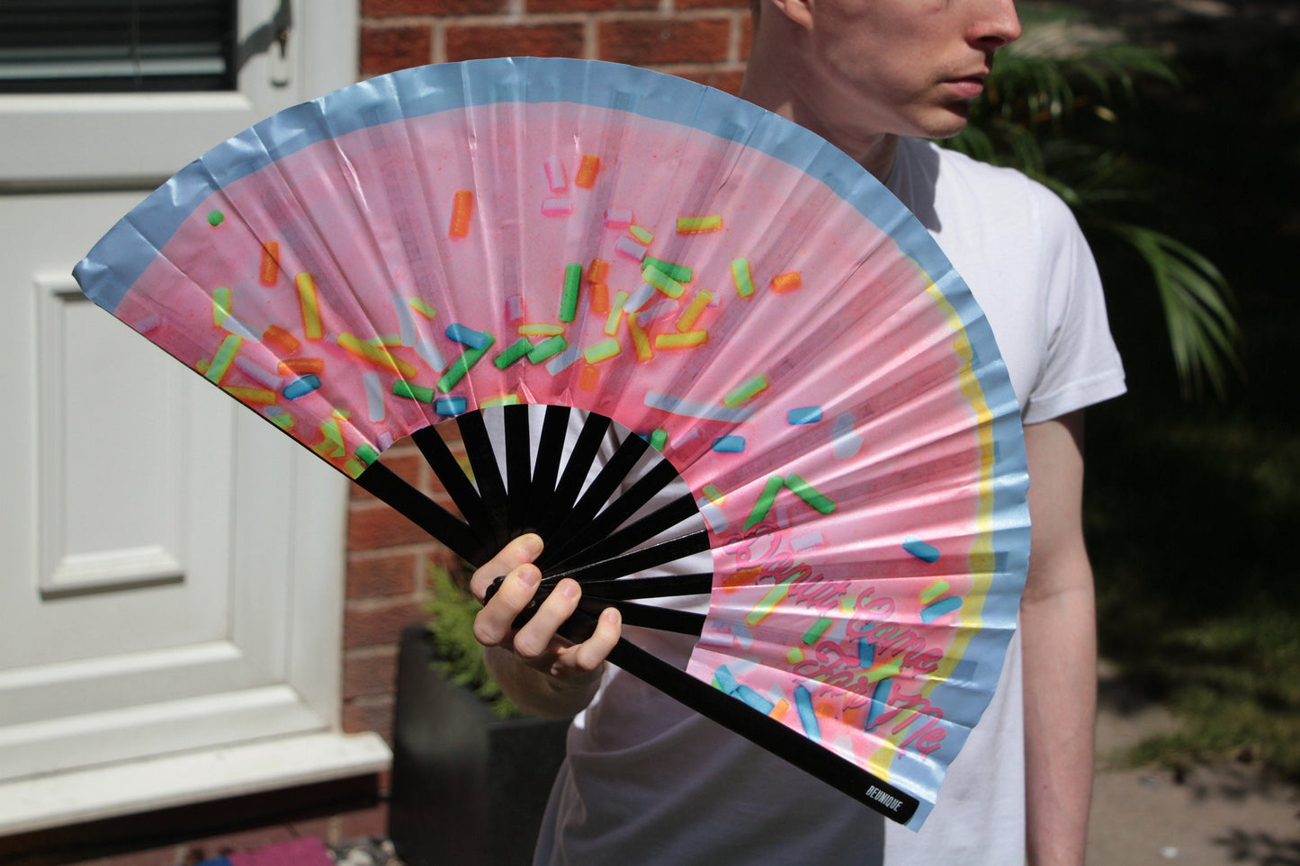 Clack Fan - Hand Fan LARGE | Ru Pauls drag race inspired Folding Fan UV Fabric Donut - perfect for dragcon UK Giant Hand fan  Festival merch