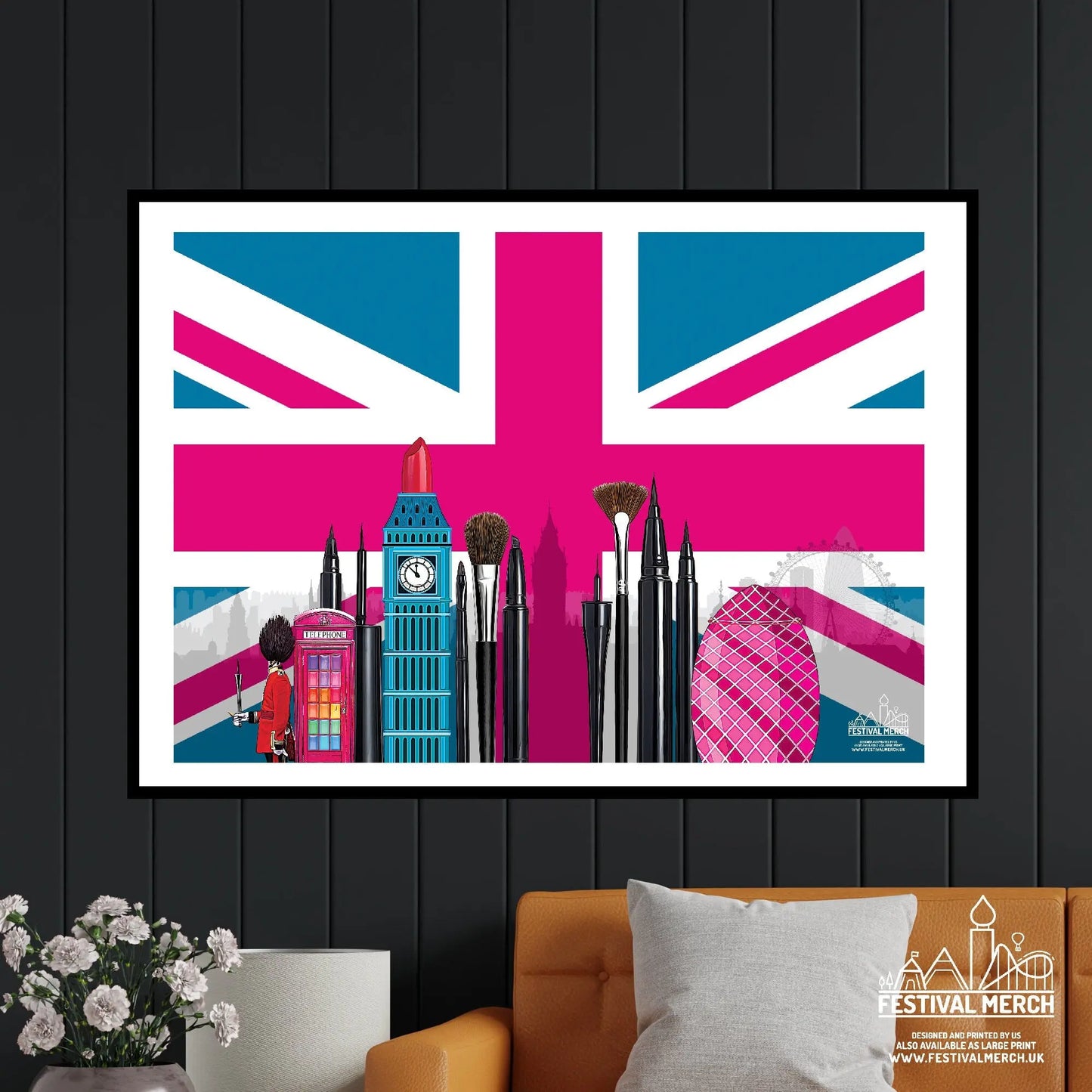 Union Jack Flag Print - Living room bedroom home decor - Make Up London A4 A3 A2 - Cosmetic big ben city scape Rupaul Drag race UK inspired