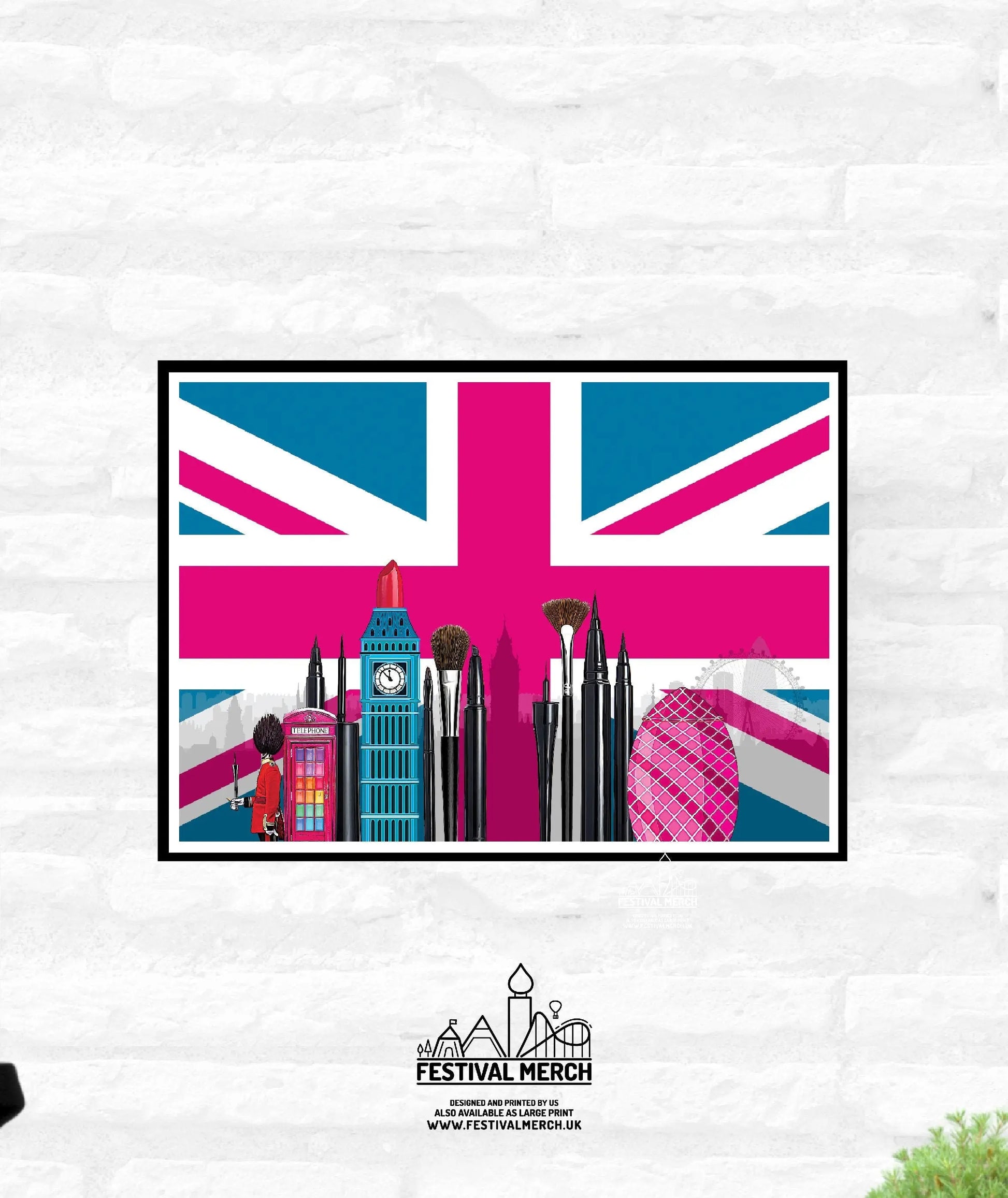 Union Jack Flag Print - Living room bedroom home decor - Make Up London A4 A3 A2 - Cosmetic big ben city scape Rupaul Drag race UK inspired