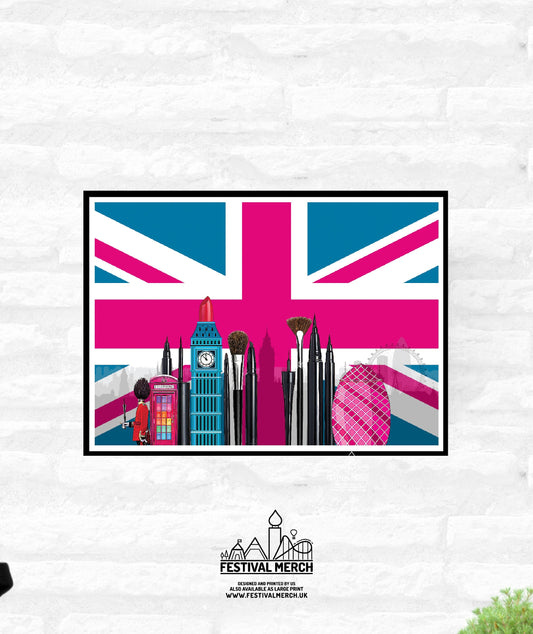 Union Jack Flag Print - Living room bedroom home decor - Make Up London A4 A3 A2 - Cosmetic big ben city scape Rupaul Drag race UK inspired