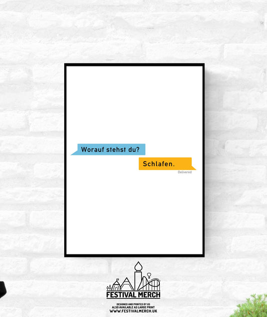 Warauf stehst du? Schlafen.  - Funny Gay wall Art - German Dating App Print - LGBT Gay lesbian bi trans Pride  - A4 A3 A2  - Festival Merch