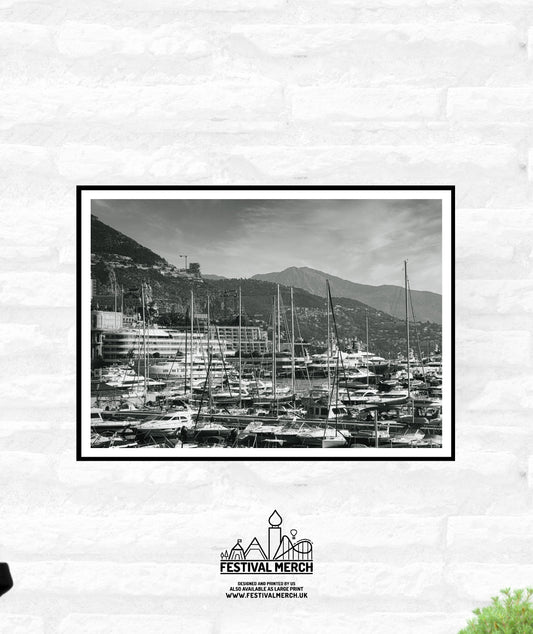 Monaco Harbour Print - Grand Prix Historique -  Monaco Poster - Black and White - office home decor  - A4 A3 A2  - Festival Merch