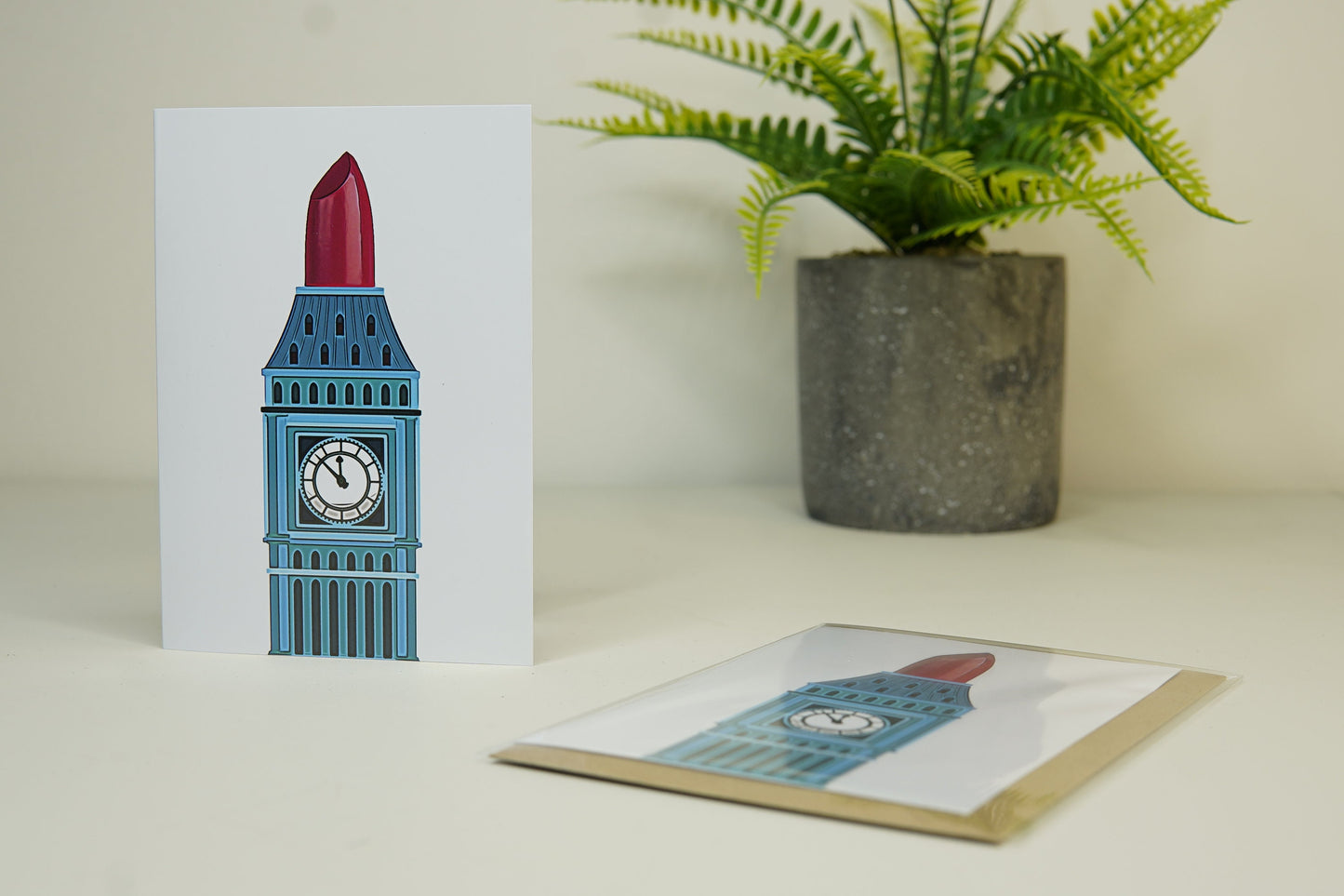 Big Ben Lipstick design - Greetings card - London tourist Londoner LDN Drag Make up artist - Ru Paul's drag race UK inspired