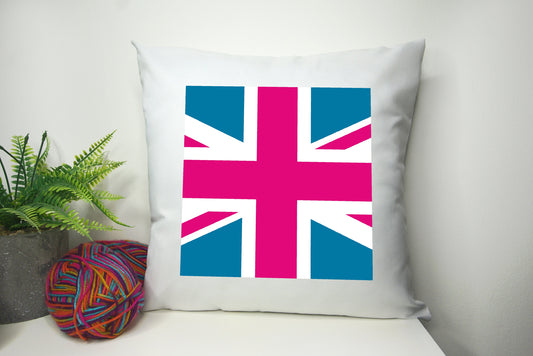 Union Jack Cushion Cover 40cm by 40cm Polyester - No filling - London Pillowcase Living room Bed room Home Decor Pink Flag - Festival Merch