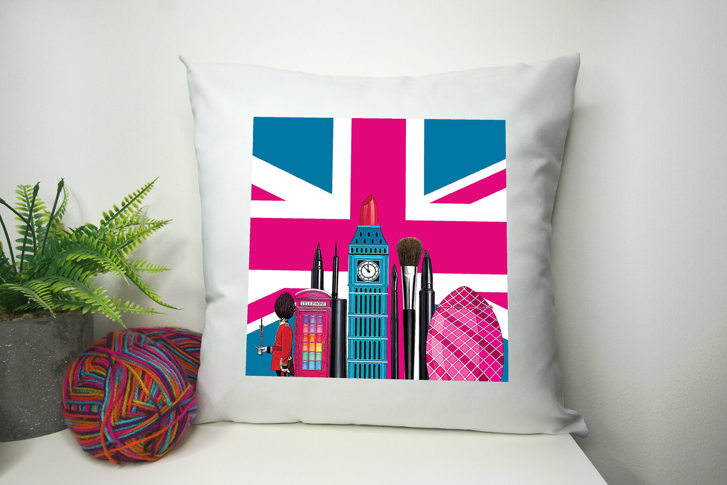 Union Jack Cushion Cover 40cm by 40cm Polyester - No filling - London Pillowcase Living room Bed room Home Decor Pink Flag - Festival Merch