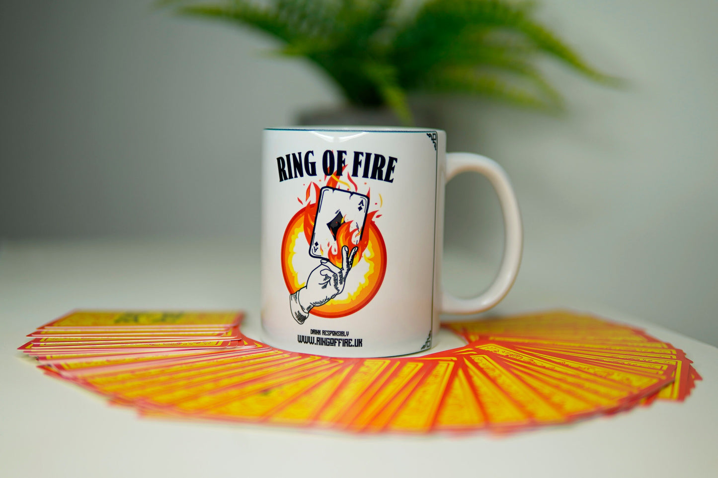 Ring of Fire Game Mug (Unofficial) 11oz Kings Cup - Freshers week University student gift Card Drinking game playing cards - Festival Merch