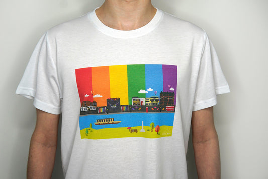 Pride T shirt Manchester Pride UK - Canal street Gay Village Print - Premium Quality - rainbow flag lgbt gay bi transgender lesbian