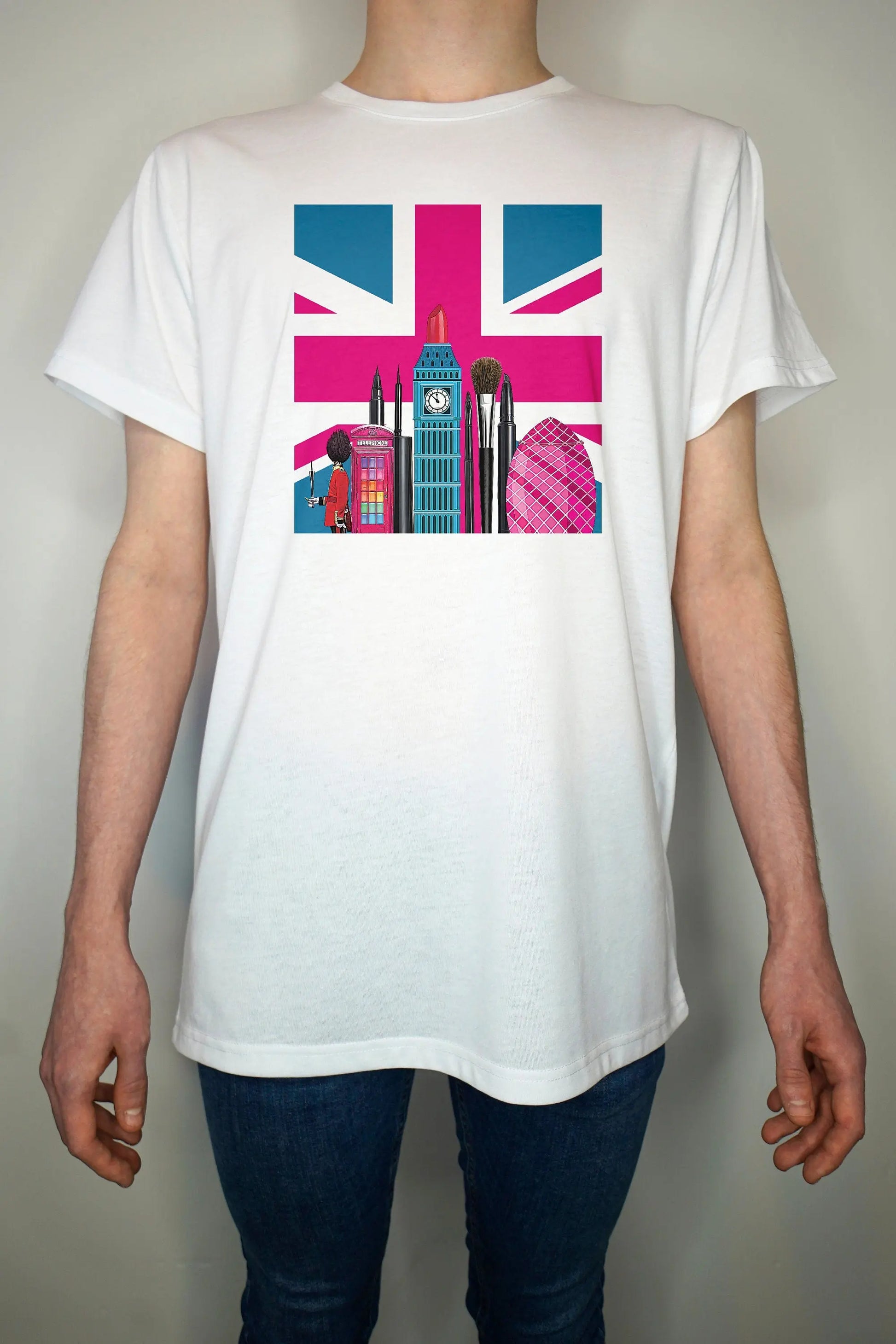 Pink Jubilee Union Jack T shirt - Cosmetic London Make Up - Premium Quality Summer Light weight 65/35 Polyester Cotton