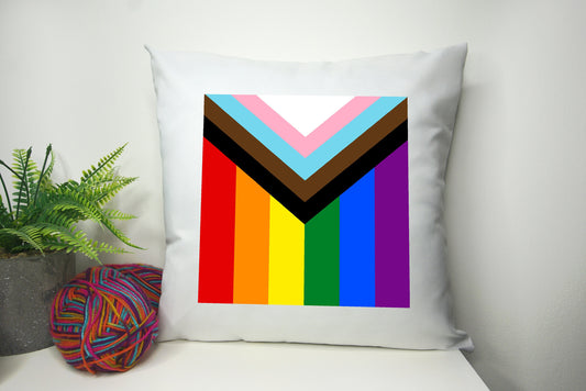 Progress Pride Flag Cushion Cover 40cm by 40cm - No filling - Home Decor Pillowcase - Pyramid stage - Festival Merch