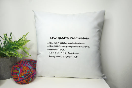 New years resolution gift Cushion Cover 40cm by 40cm Polyester - No filling - Funny NYE 2022 Typography office - Pillowcase - Festival Merch