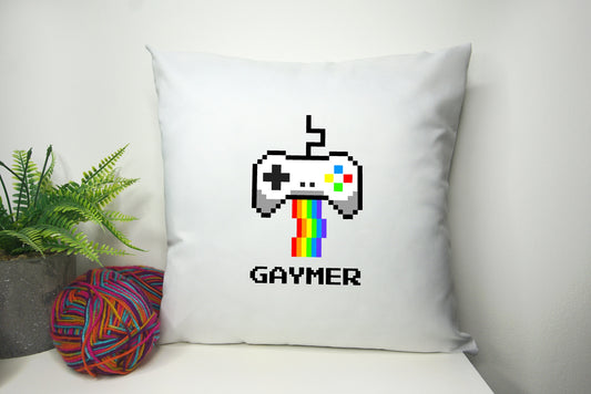 Gaymer Pillow - Cushion Cover 40cm by 40cm - No filling -  Gamer Rainbow Pride Flag Love is Love Pillowcase - Festival Merch
