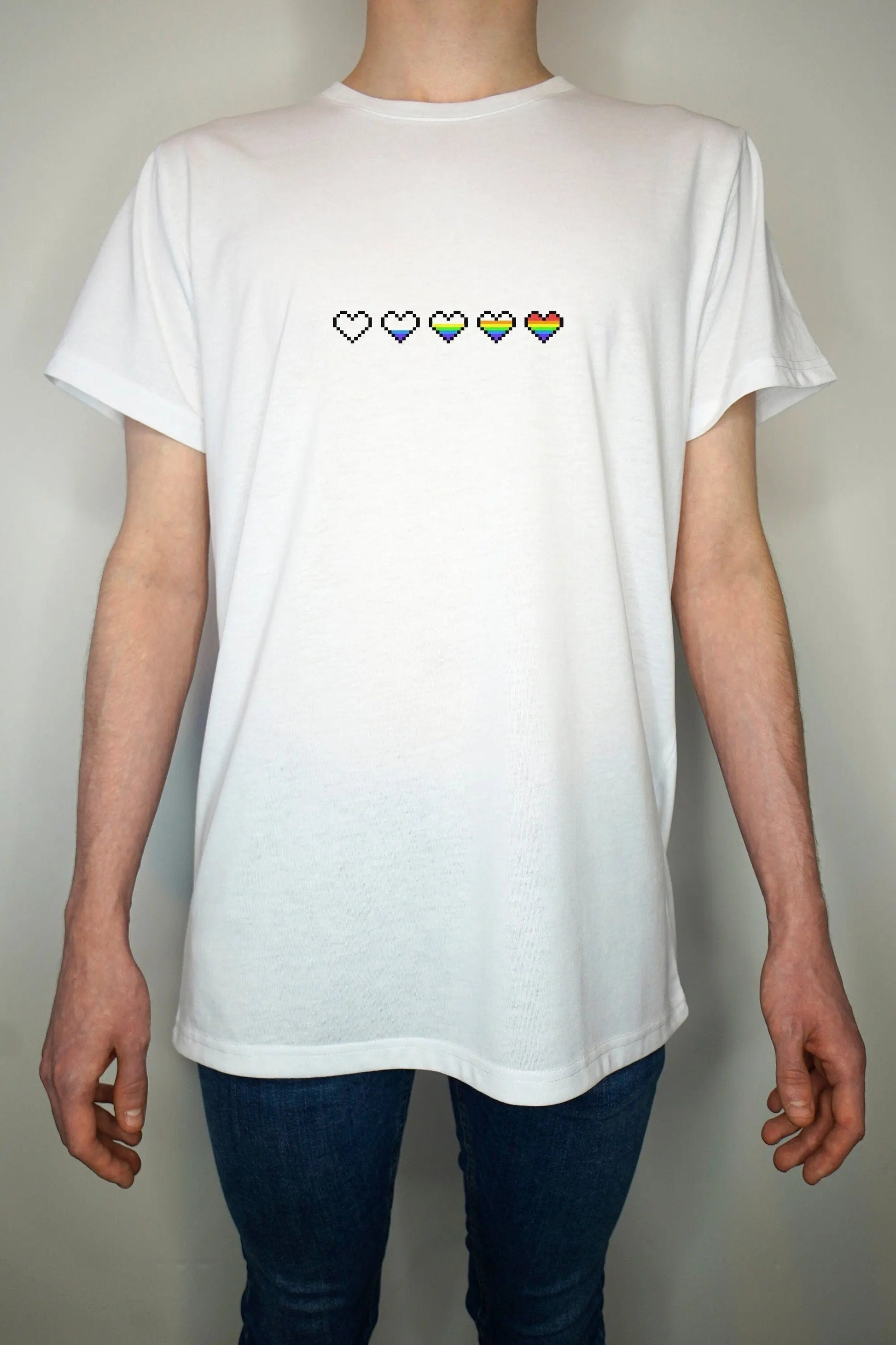 Gaymer heart T shirt - rainbow pride dating 8bit cartoon gamer love - Premium Quality Summer Light weight 65/35 Polyester Cotton