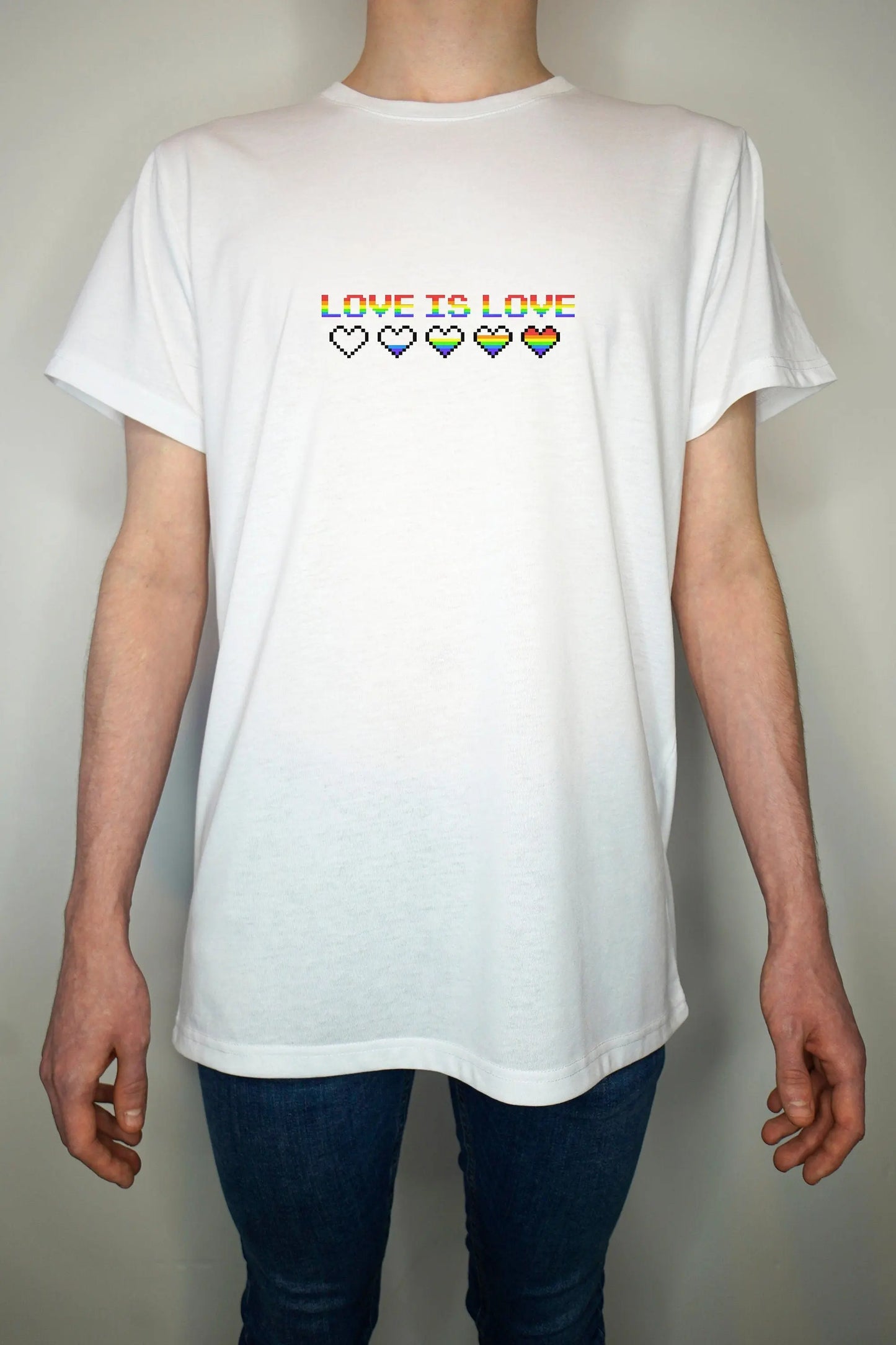 Love is love T shirt - gaymer heart rainbow gamer 8bit retro design - Premium Quality Summer Light weight 65/35 Polyester Cotton