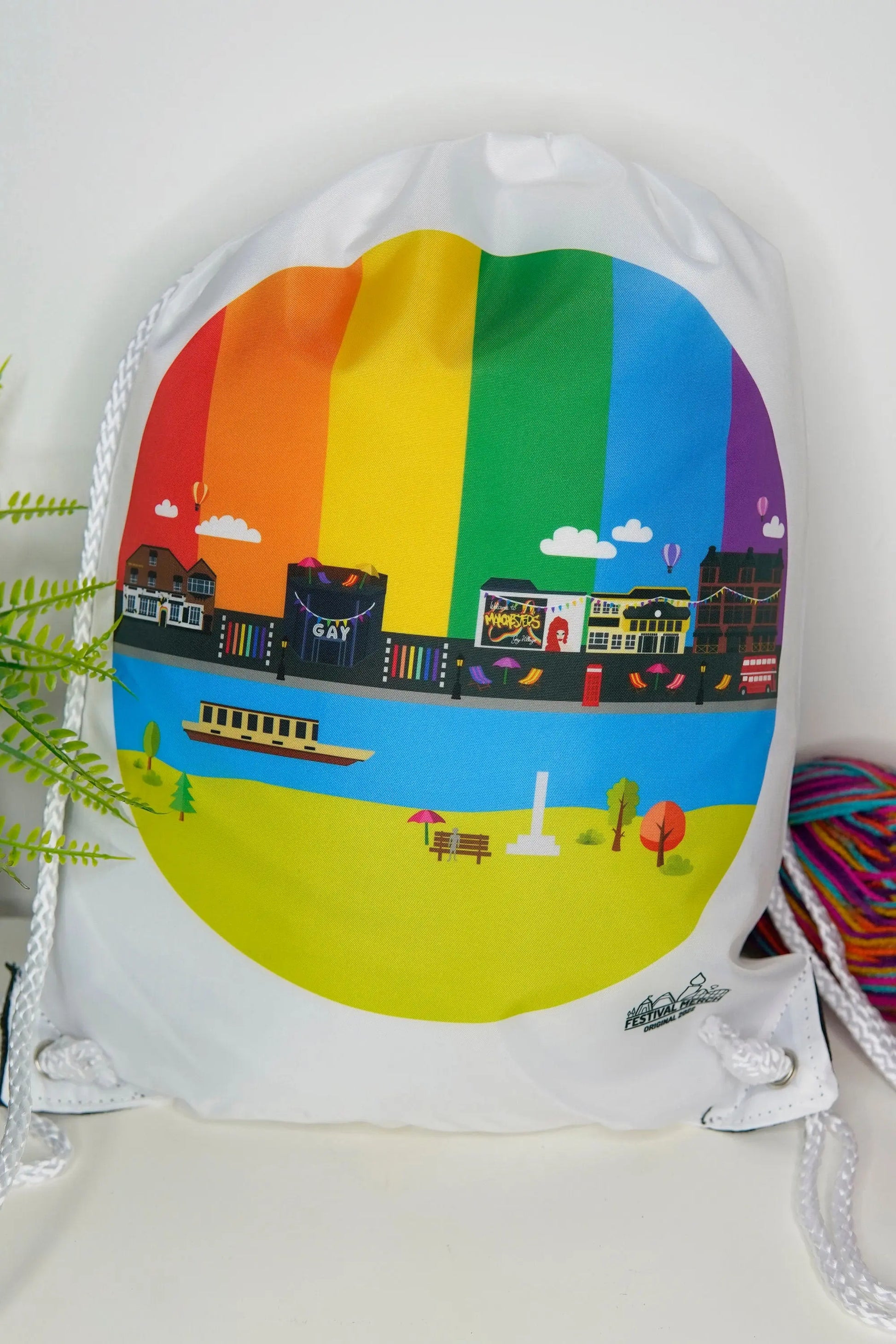Rainbow Flag Pride Bag - Canal Street Manchester UK Pride Bag Draw String Bag - LGBT Lesbian Gay Bi Transgender - Festival Merch
