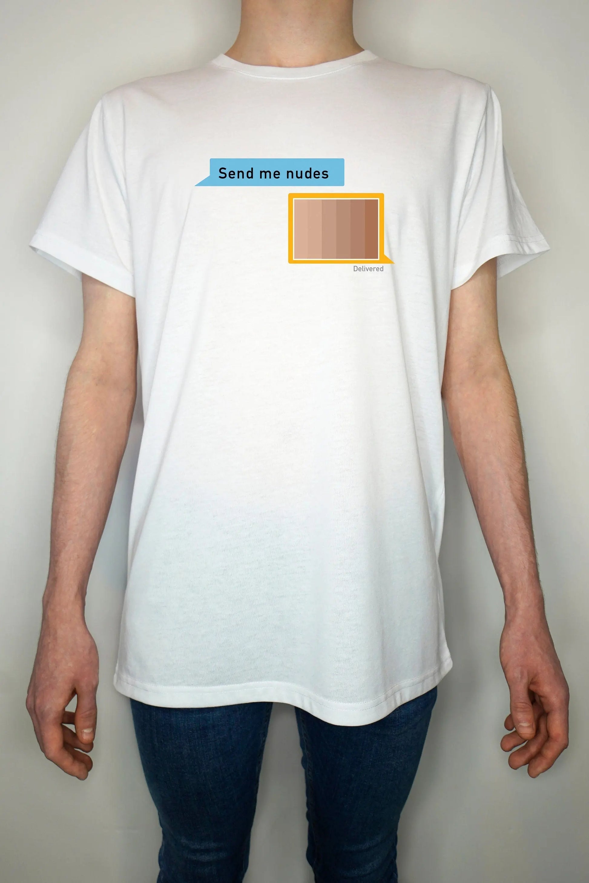 Send Me Nudes - Fun Pride T shirt - Gay dating app London Pride Manchester Pride Rainbow - Light weight Summer 65/35 Polyester Cotton
