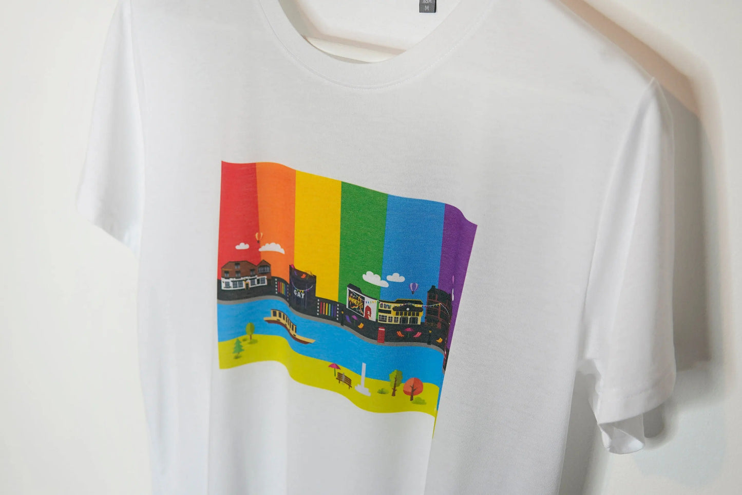 Pride T shirt Manchester Pride UK - Canal street Gay Village Print - Premium Quality - rainbow flag lgbt gay bi transgender lesbian