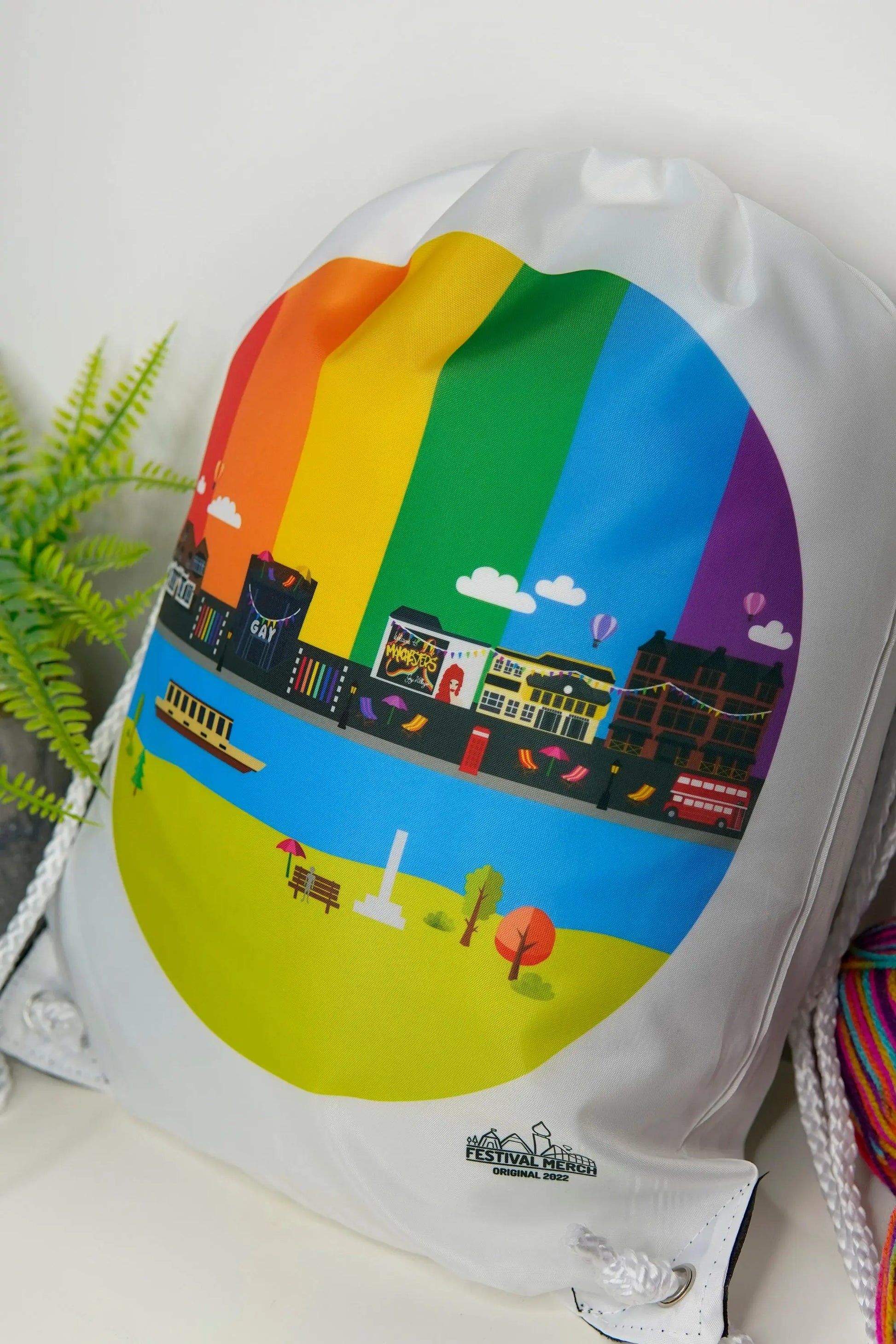 Rainbow Flag Pride Bag - Canal Street Manchester UK Pride Bag Draw String Bag - LGBT Lesbian Gay Bi Transgender - Festival Merch