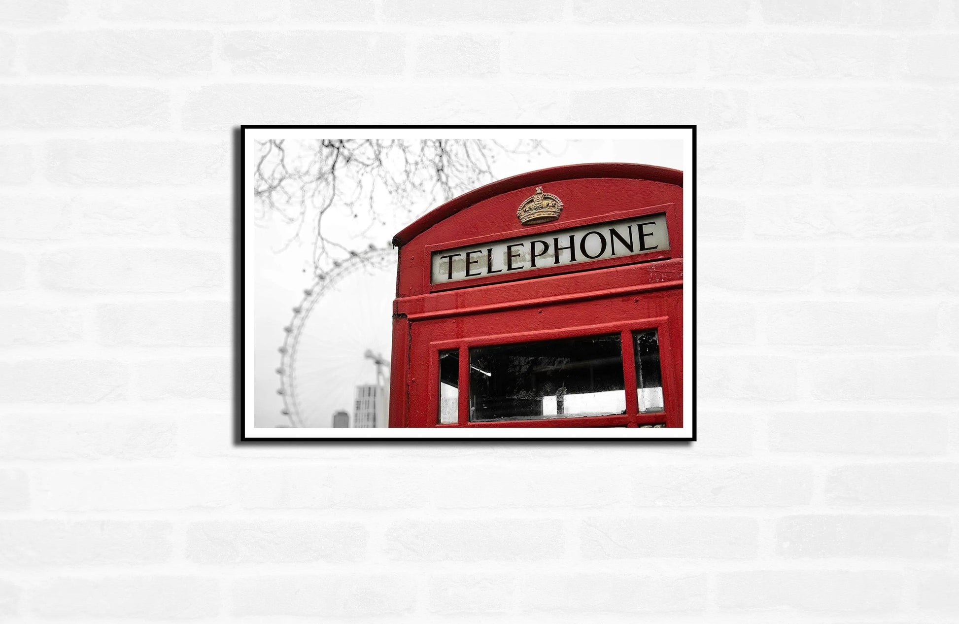 London Premium Travel Prints - London Eye Telephone box Wall hangings home decor Art - Black and white - A4 A3 A2 - Festival Merch