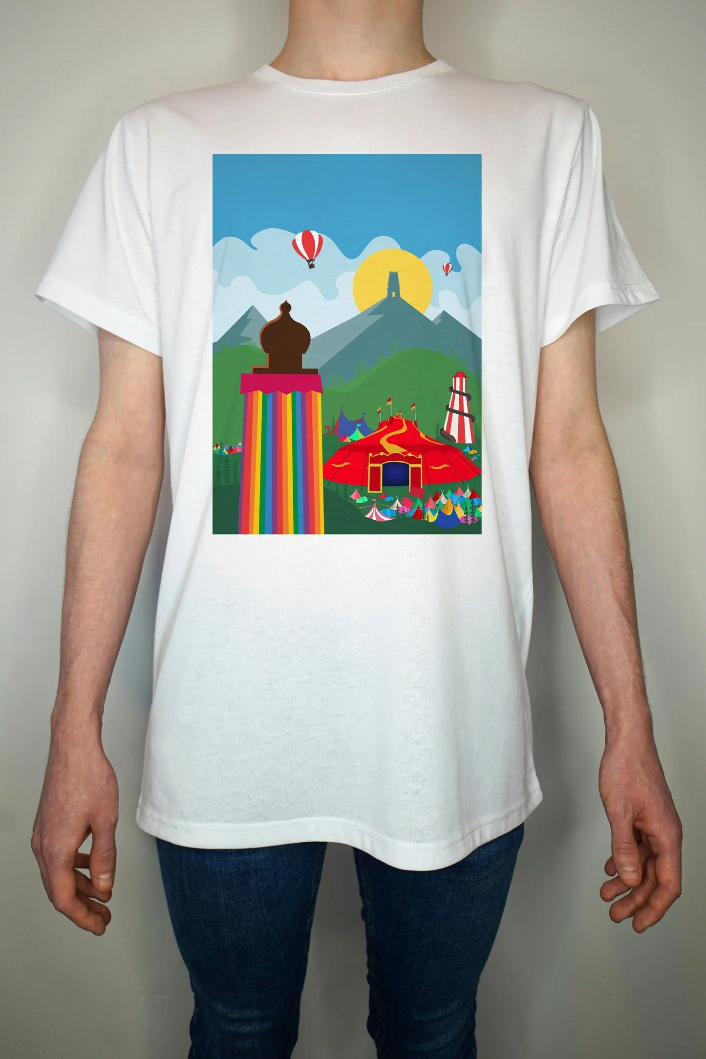 Glastonbury Festival T Shirt (unofficial) Hand made - Light weight Summer 65/35 Polyester Cotton - festival glasto parklife download