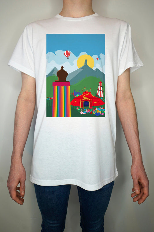 Glastonbury Festival T Shirt (unofficial) Hand made -  Light weight Summer 65/35 Polyester Cotton - festival glasto parklife download