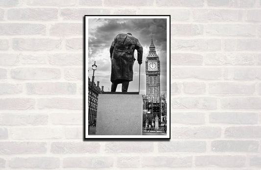 London Premium Travel Prints - Big ben Winston Churchill London Wall hangings home decor Art - Black and white - A4 A3 A2 - Festival Merch