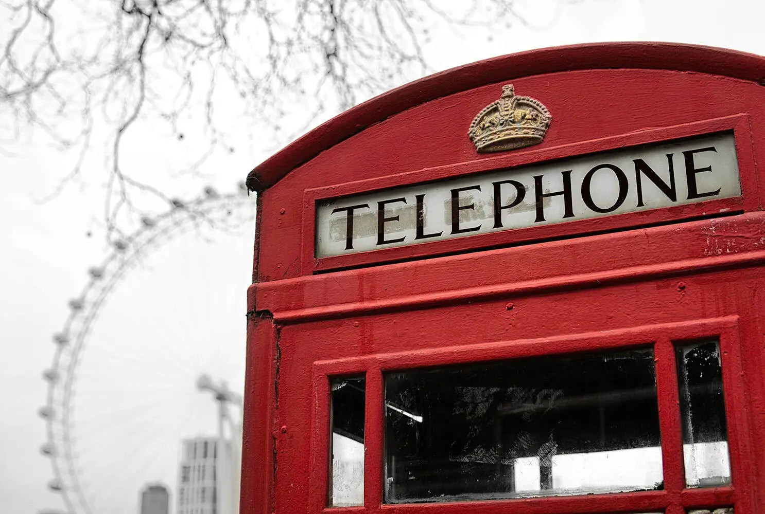 London Premium Travel Prints - London Eye Telephone box Wall hangings home decor Art - Black and white - A4 A3 A2 - Festival Merch