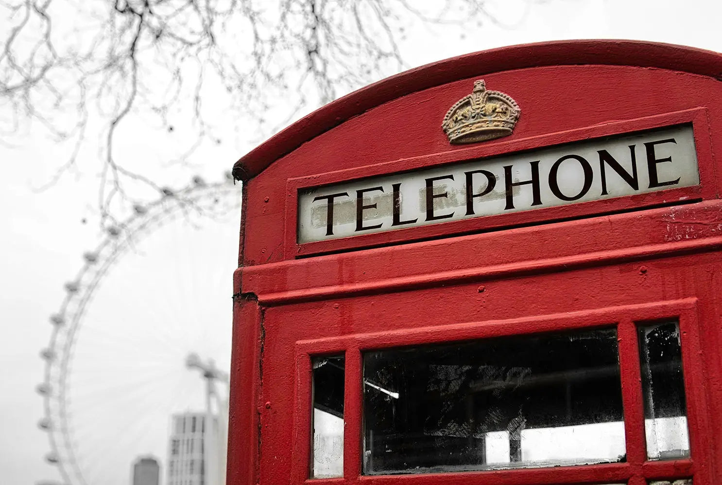 London Premium Travel Prints - London Eye Telephone box Wall hangings home decor Art - Black and white - A4 A3 A2 - Festival Merch