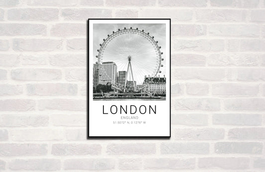London Premium Travel Prints View of London - Wall hangings home decor Art - Black and white - A4 A3 A2 - Festival Merch