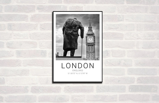 London Premium Travel Prints View of London - Wall hangings home decor Art - Black and white - A4 A3 A2 - Festival Merch