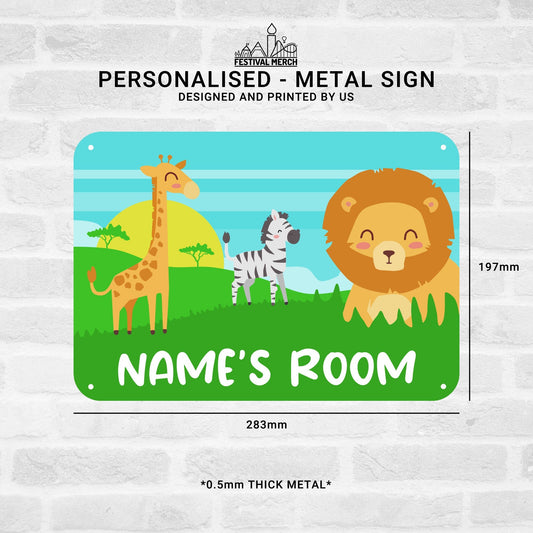 ANY NAME - Personalised Childs Bedroom Door Sign - Animal Zoo Lion Giraffe zebra - Children's Door Sign Kids Bedroom - New born Baby Gift