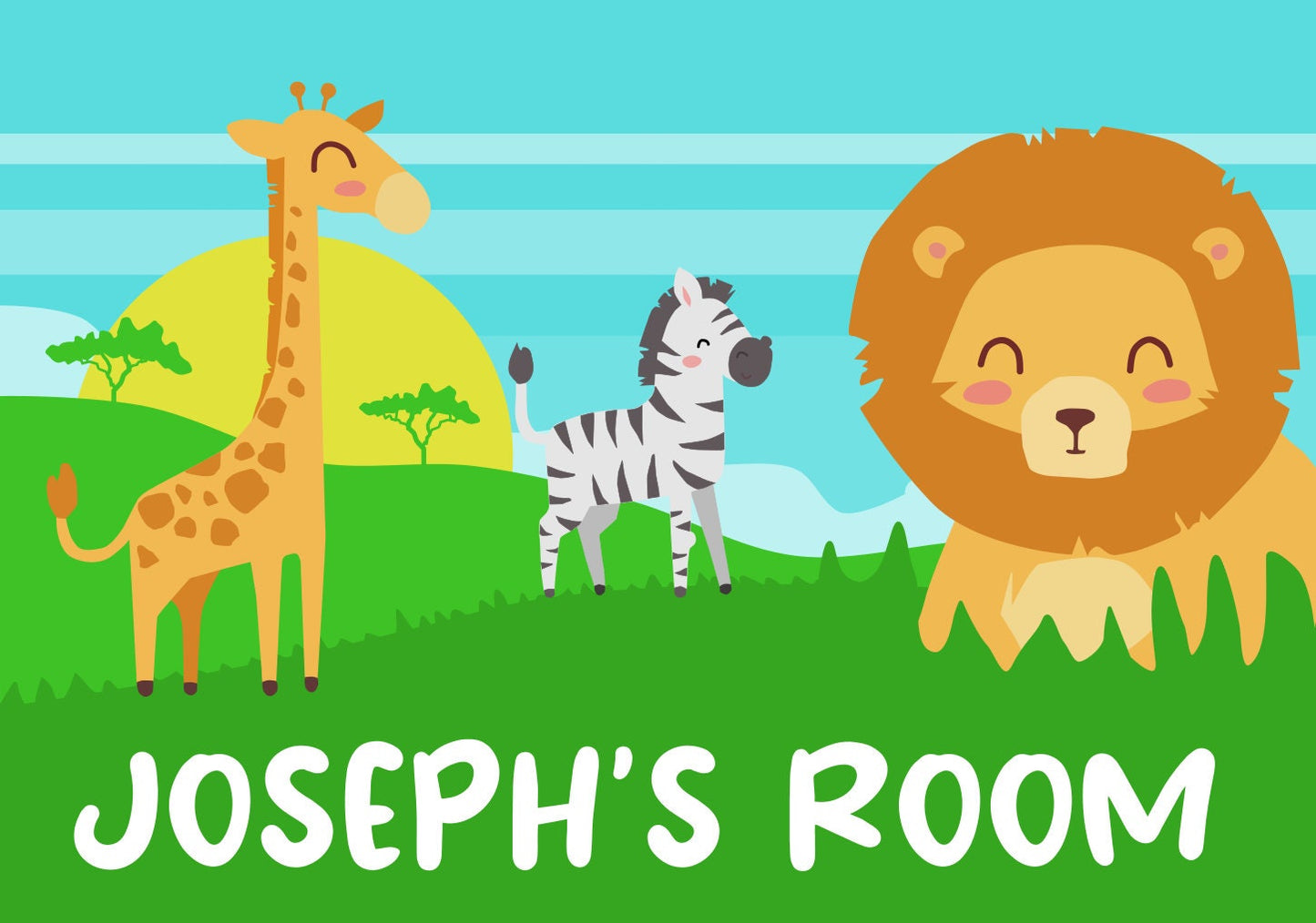 ANY NAME - Personalised Childs Bedroom Door Sign - Animal Zoo Lion Giraffe zebra - Children's Door Sign Kids Bedroom - New born Baby Gift