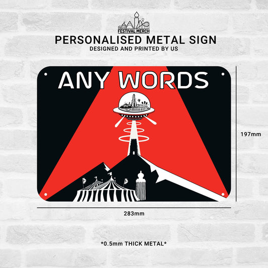 Personalised Music Festival Metal Sign (0.5mm Thick) - Customise Words - inspired Glastonbury Tor inpsired Glasto design - Festival Merch