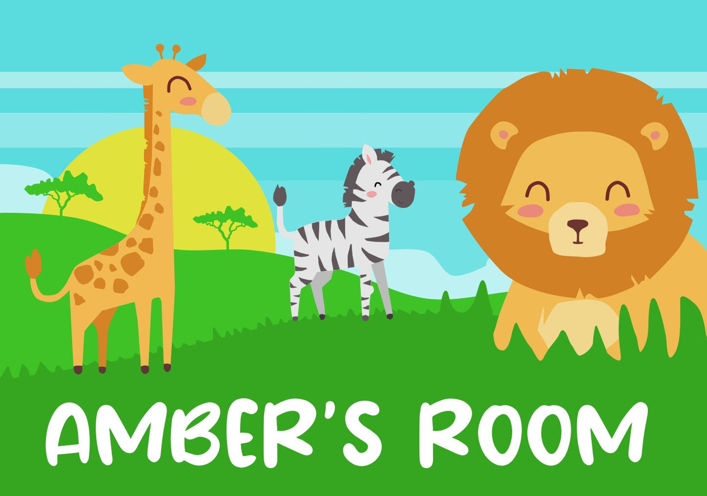 ANY NAME - Personalised Childs Bedroom Door Sign - Animal Zoo Lion Giraffe zebra - Children's Door Sign Kids Bedroom - New born Baby Gift