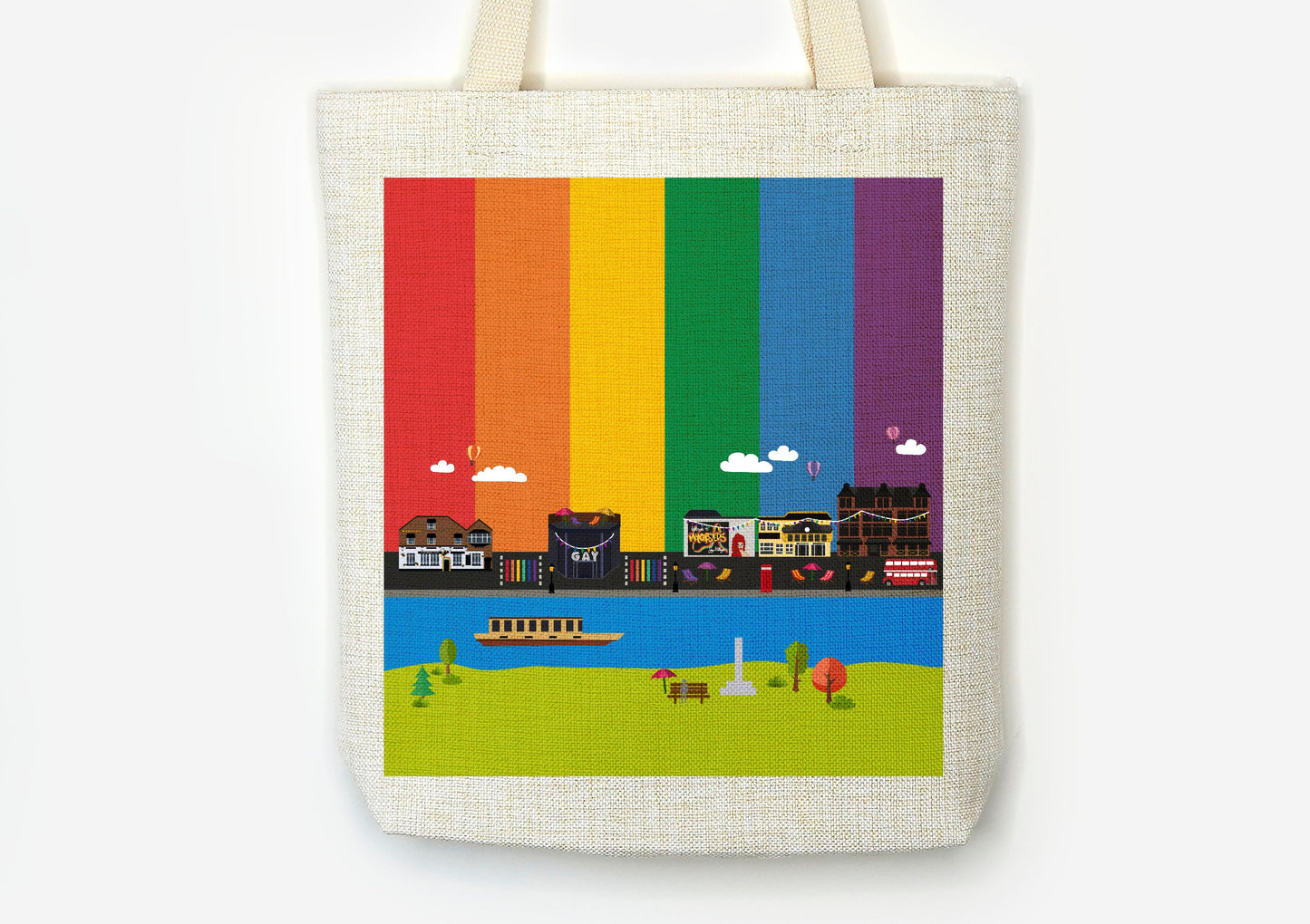 Canal street Manchester - Rainbow Flag - Premium Linen Cotton Canvas - Pride Flag LGBT Gay Lesbian Bi Transgender - Festival Merch