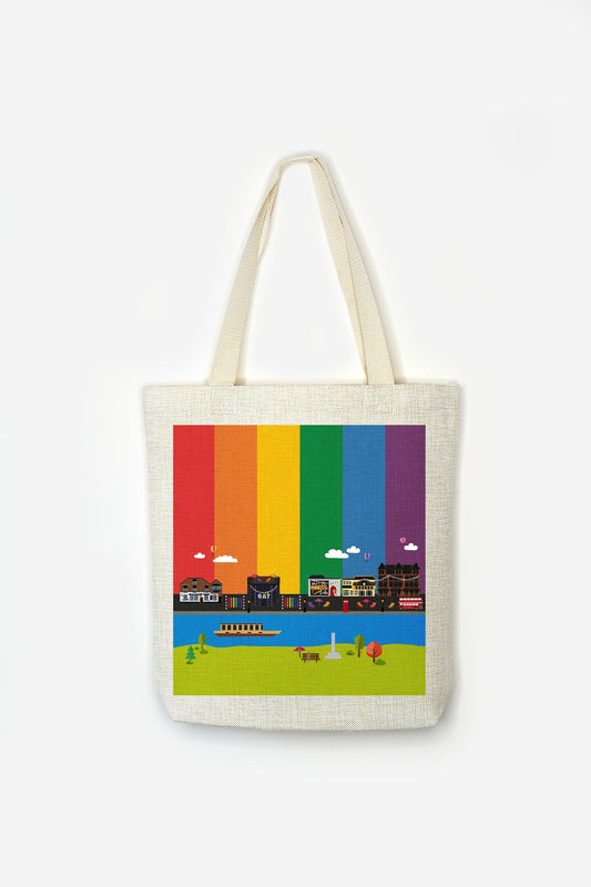 Canal street Manchester - Rainbow Flag - Premium Linen Cotton Canvas - Pride Flag LGBT Gay Lesbian Bi Transgender - Festival Merch