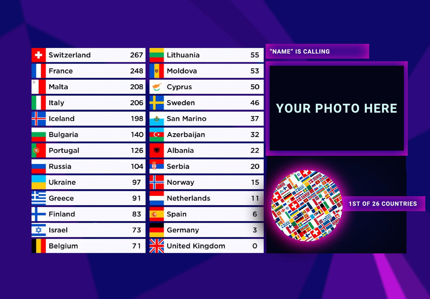 Personalised Eurovision 2022 & 2021 Inspired Metal Sign (Any Words) - Personalise / Customise - Song Contest Gift - Festival Merch