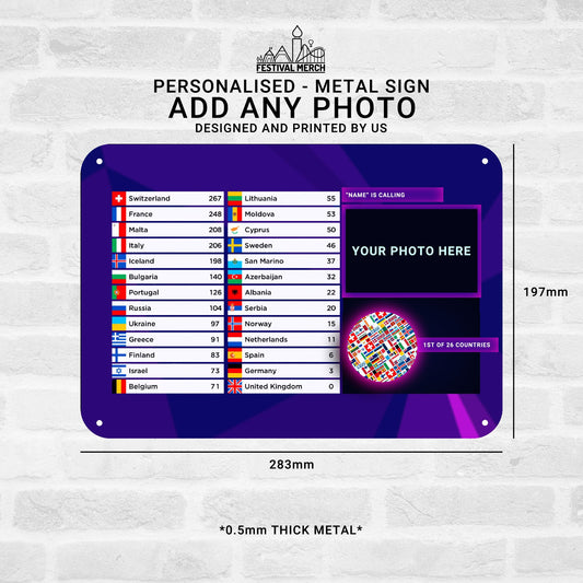 Personalised Eurovision 2022 & 2021 Inspired Metal Sign (Any Words) - Personalise / Customise - Song Contest Gift - Festival Merch