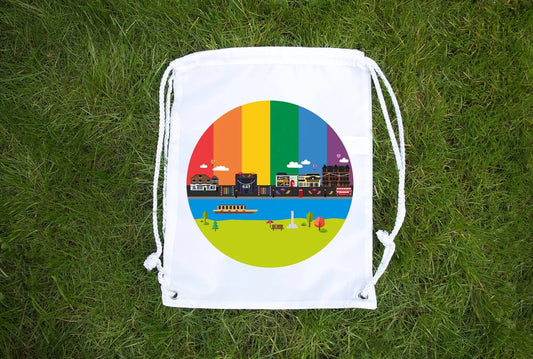 Rainbow Flag Pride Bag - Canal Street Manchester UK Pride Bag Draw String Bag - LGBT Lesbian Gay Bi Transgender - Festival Merch