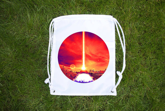 Glastonbury Festival Inspired - Made to order Premium drawstring bag - Day time at Glasto Design - Worthy Farm Somerset - Festival Merch