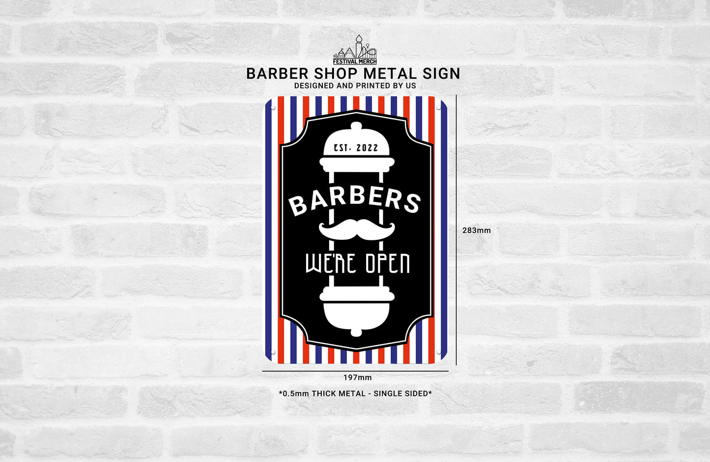 Personalised Barber Shop Door Sign - Open for business - Metal Sign - Gentlemen Barbers Hairdressers - Festival Merch