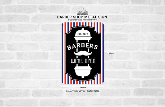 Personalised Barber Shop Door Sign - Open for business - Metal Sign - Gentlemen Barbers Hairdressers - Festival Merch