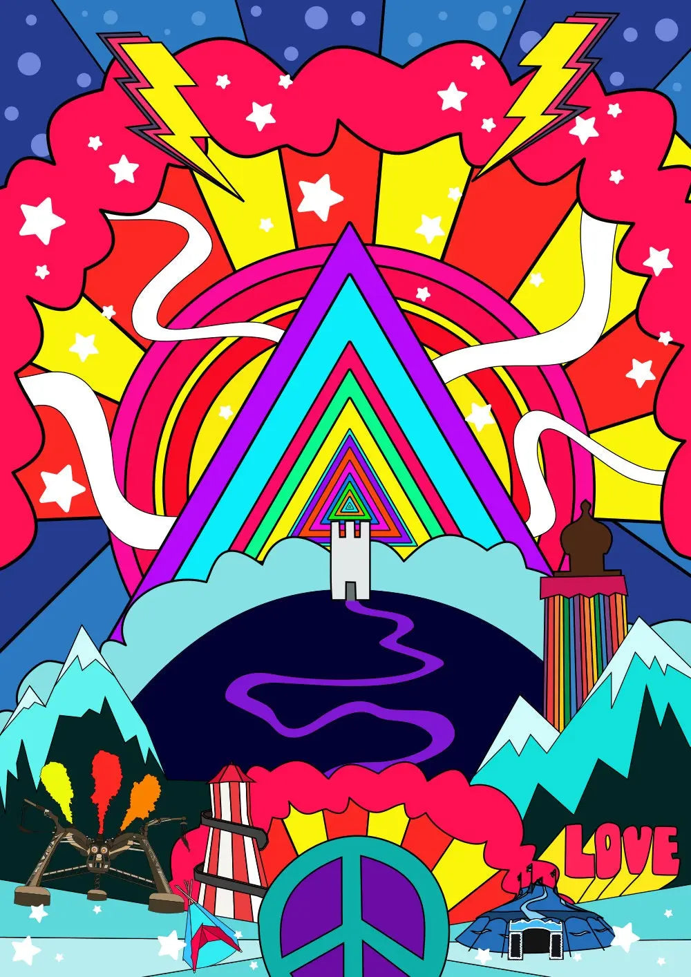 Glastonbury Festival Inspired Art (Unofficial) - A4 A3 A2 - Music Print poster - Retro Theme - Festival Merch