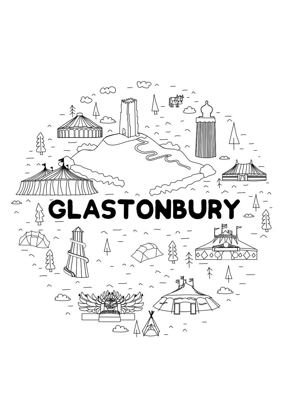 Glastonbury Festival Inspired Water Bottle (Unofficial) - Double sided design - Premium Quality Custom Design - Festival Merch