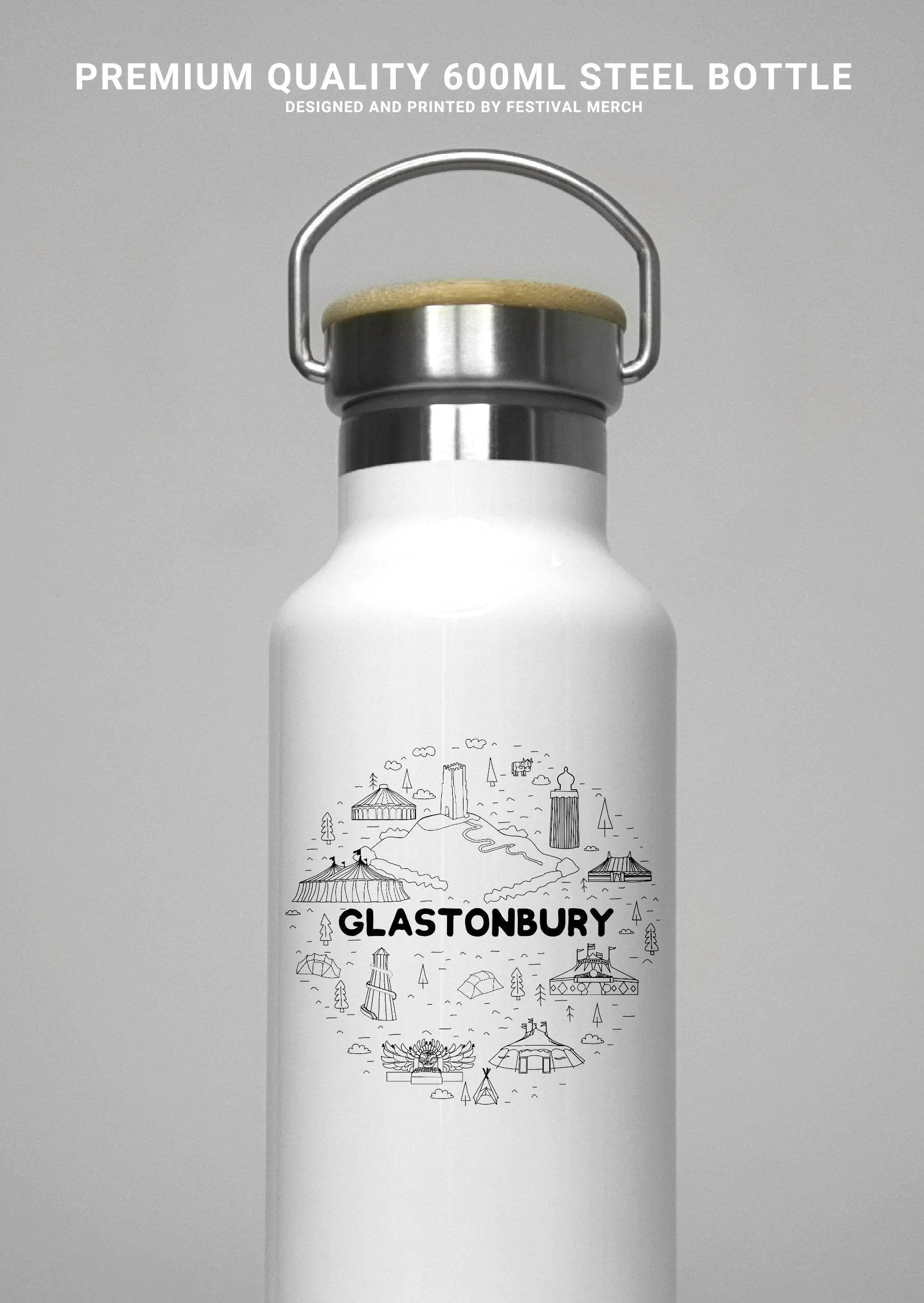 Glastonbury Festival Inspired Water Bottle (Unofficial) - Double sided design - Premium Quality Custom Design - Festival Merch